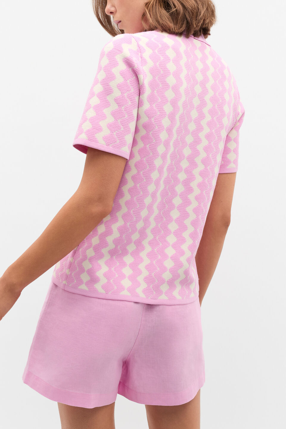 Jacquard Knit Polo Top  Fairy Floss