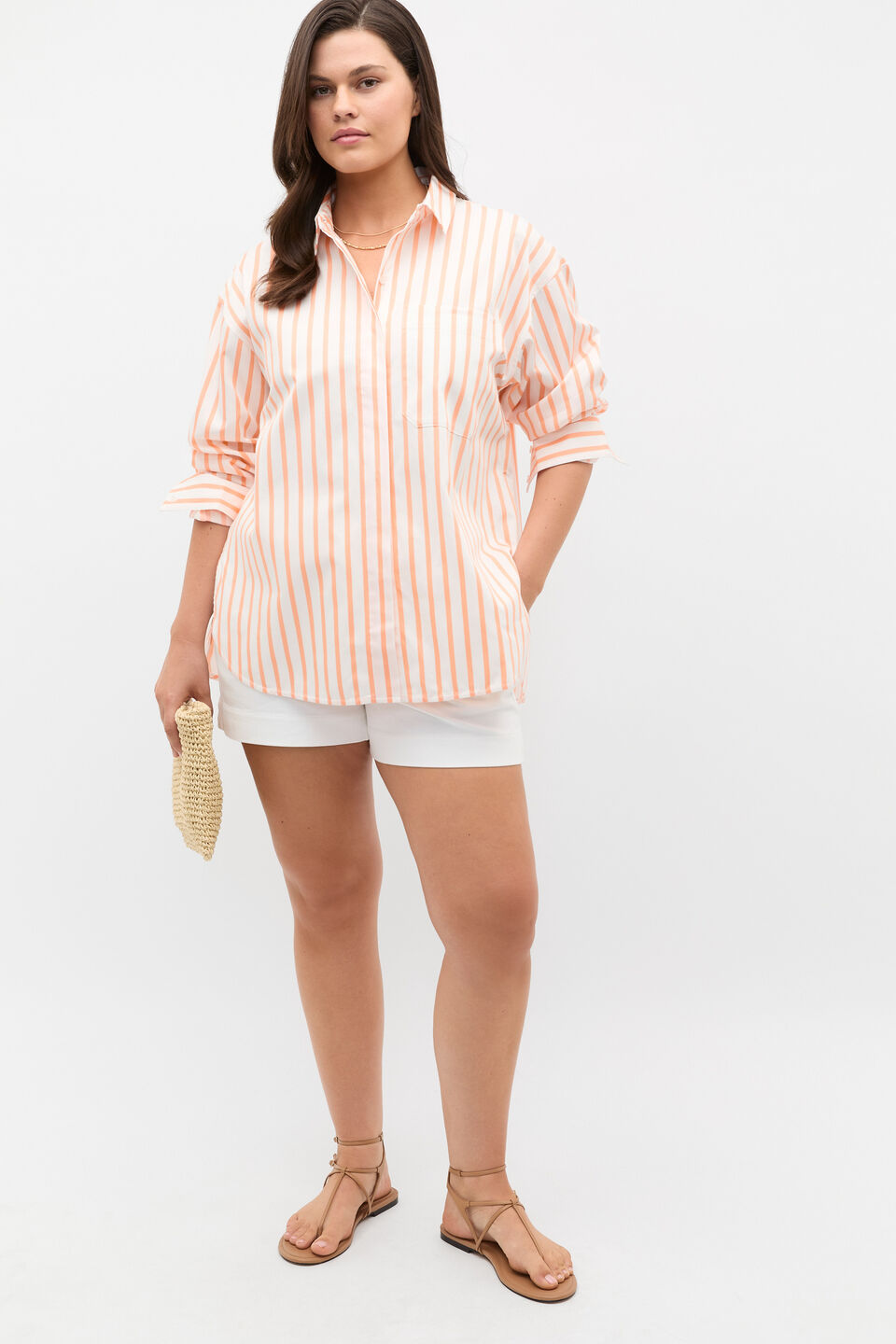 Cotton Stripe Pocket Shirt  Tangerine Stripe