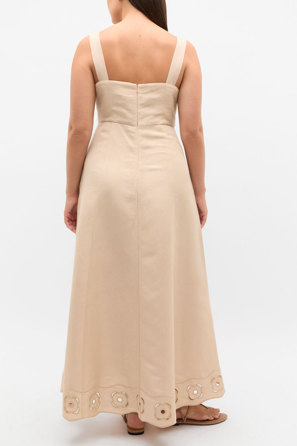 Retro Embroidered Midi Dress  Ecru