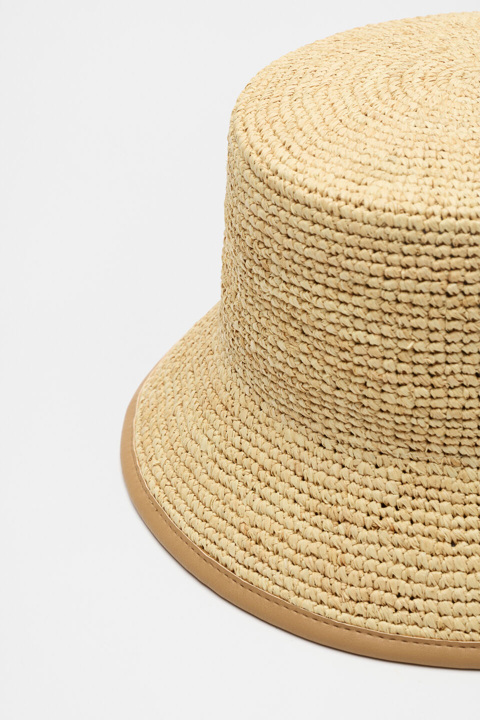 Trim Detail Raffia Bucket Hat  Caramel