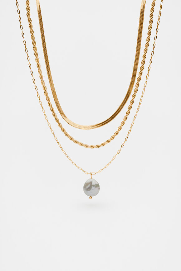 Pearly Layered Necklace  Gold  hi-res