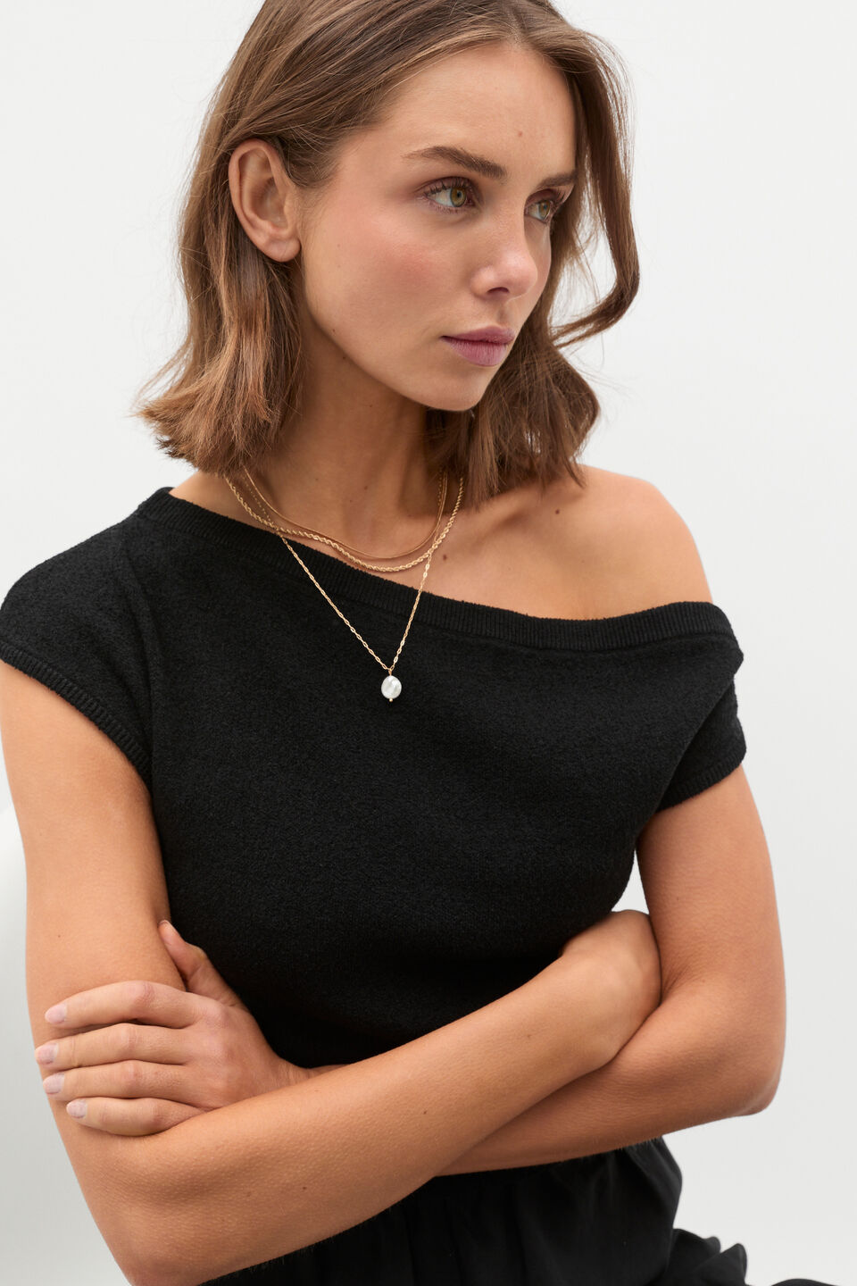 Pearly Layered Necklace  Gold