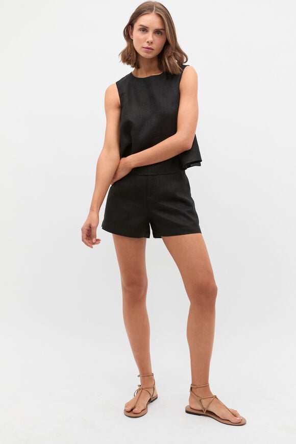 Core Linen Waisted Short  Black Core Linen Waisted Short  Black  hi-res