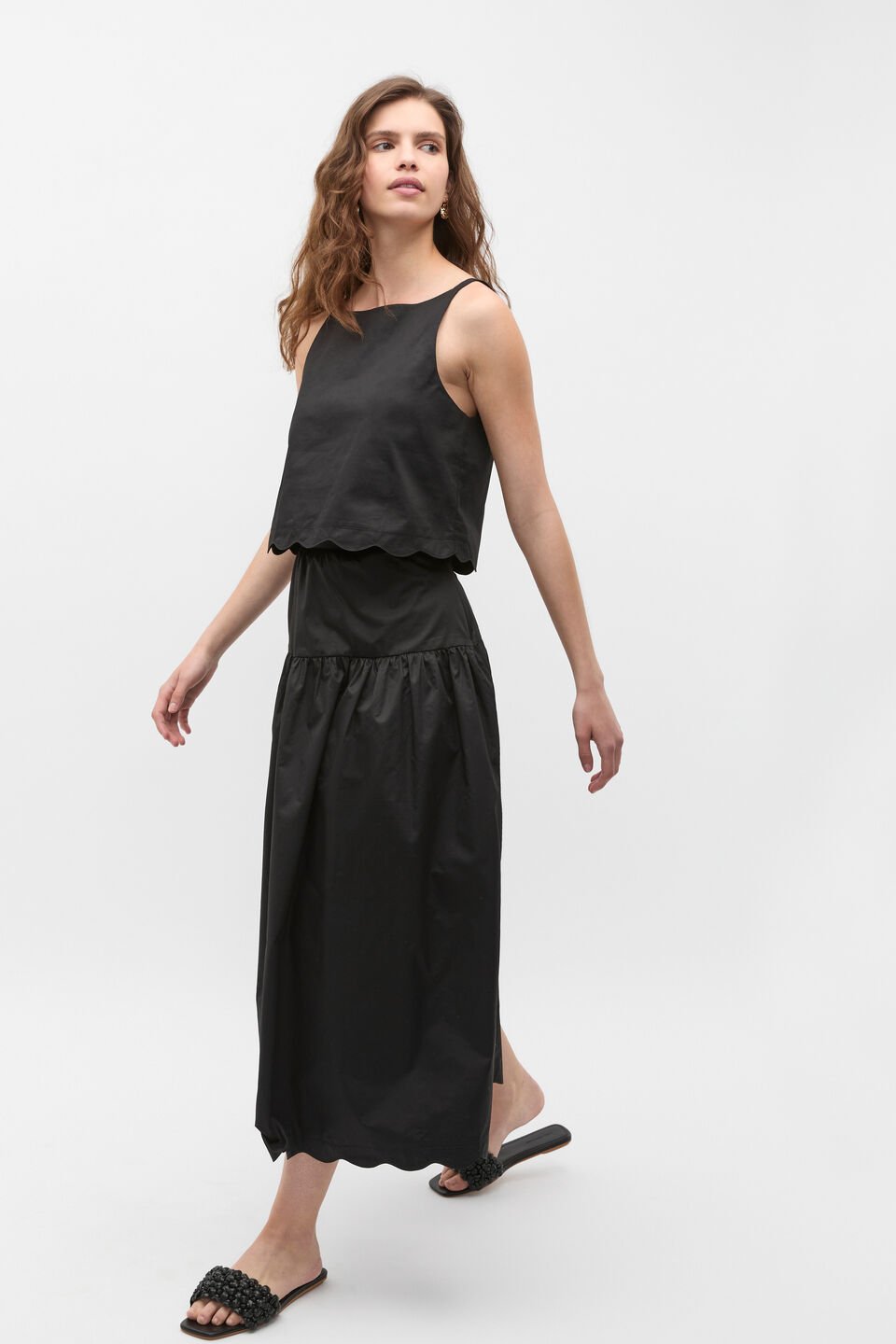 Poplin Scallop Top  Black