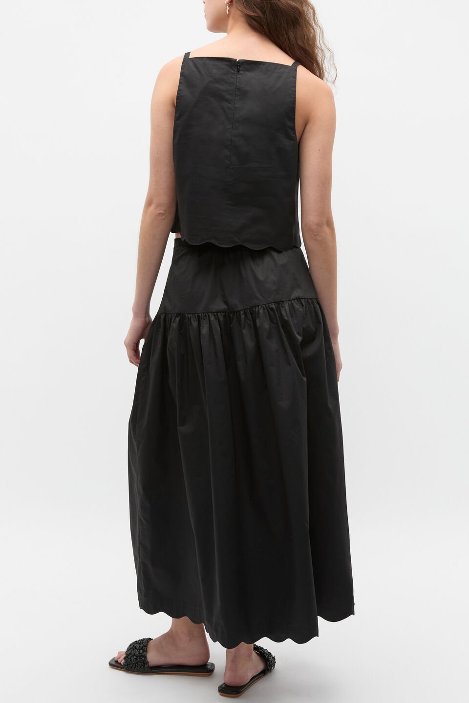 Poplin Scallop Top  Black
