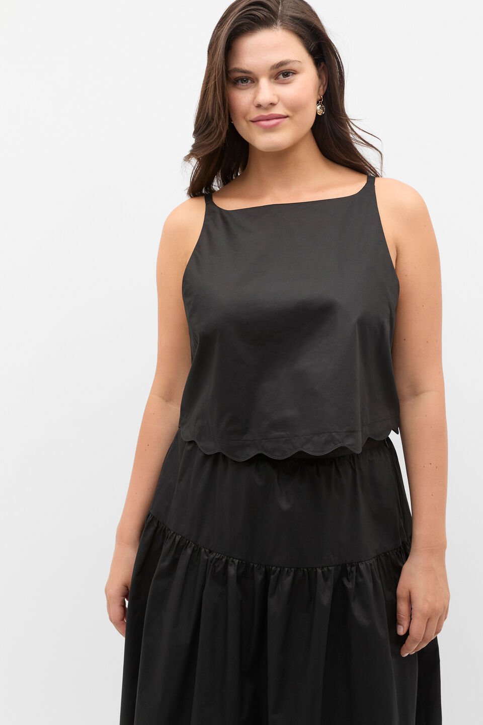 Poplin Scallop Top  Black