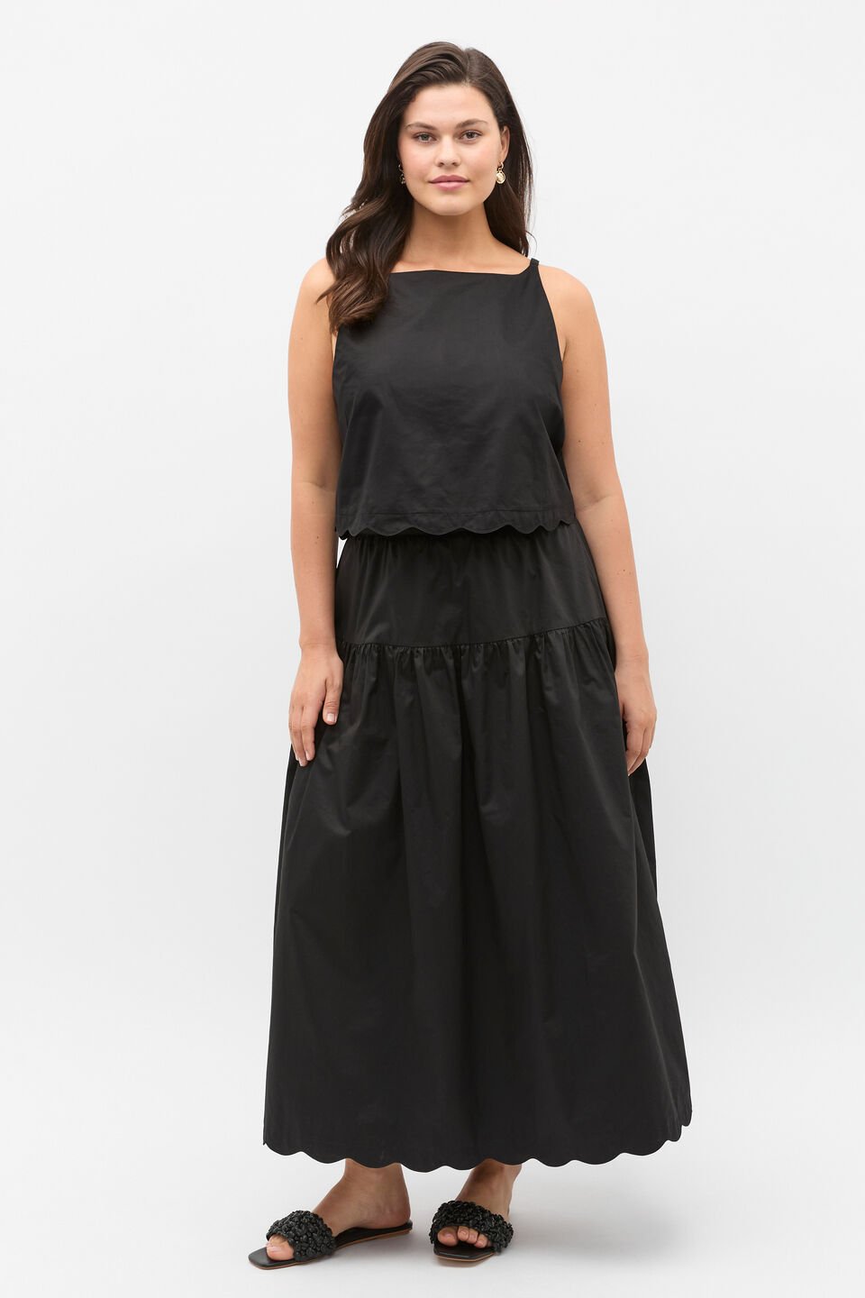 Poplin Scallop Top  Black