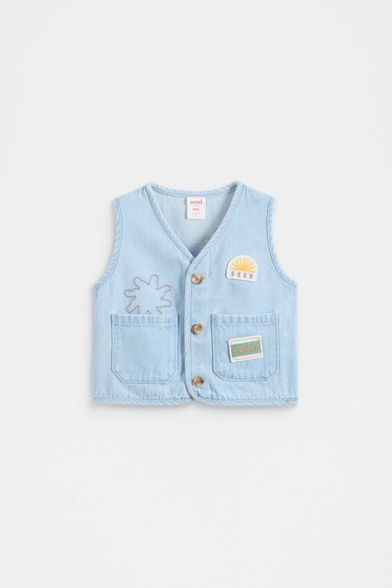Patched Denim Vest Light Wash Seed Heritage