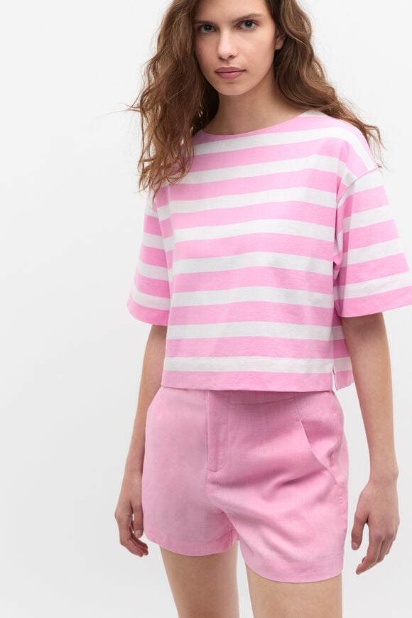 Cotton Boxy Split Hem Tee  Fairy Floss Stripe  hi-res