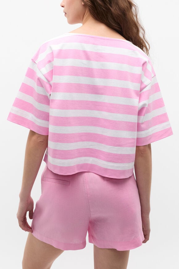 Cotton Boxy Split Hem Tee  Fairy Floss Stripe  hi-res