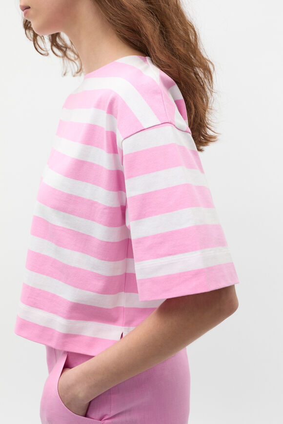Cotton Boxy Split Hem Tee  Fairy Floss Stripe  hi-res