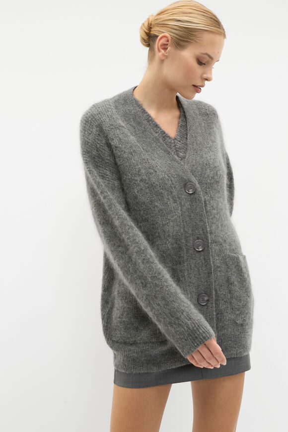 Rib Button Knit Cardigan  Charcoal Grey Marle  hi-res