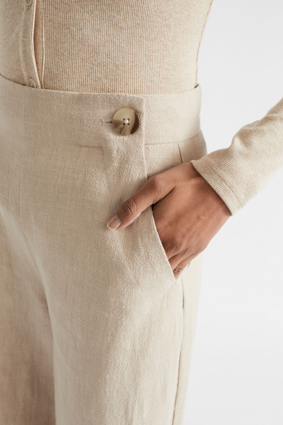 Textured Button Detail Pant  Cool Sand