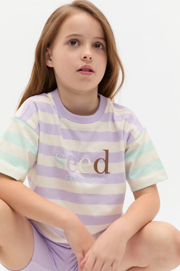 Stripe Colourblock Logo Tee  Lavender Stripe Stripe Colourblock Logo Tee  Lavender Stripe  hi-res