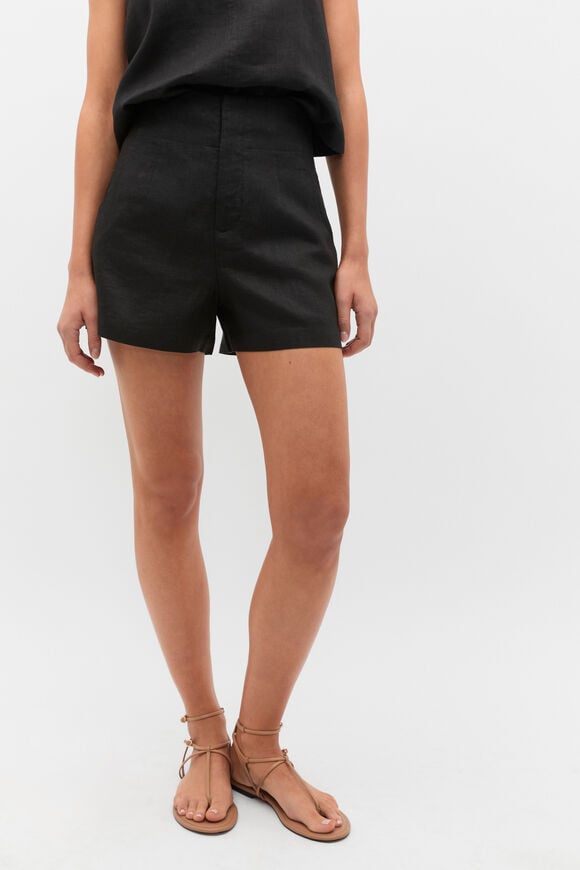 Core Linen Waisted Short  Black Core Linen Waisted Short  Black  hi-res
