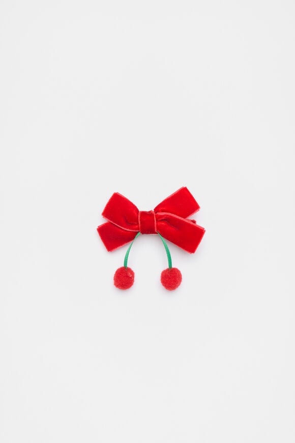 Velvet Cherry Pom Pom Bow  Multi Velvet Cherry Pom Pom Bow  Multi  hi-res