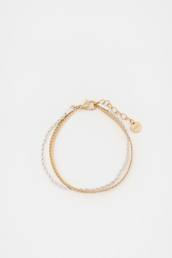Mixed Chain Two Strand Bracelet  Silver Gold  hi-res