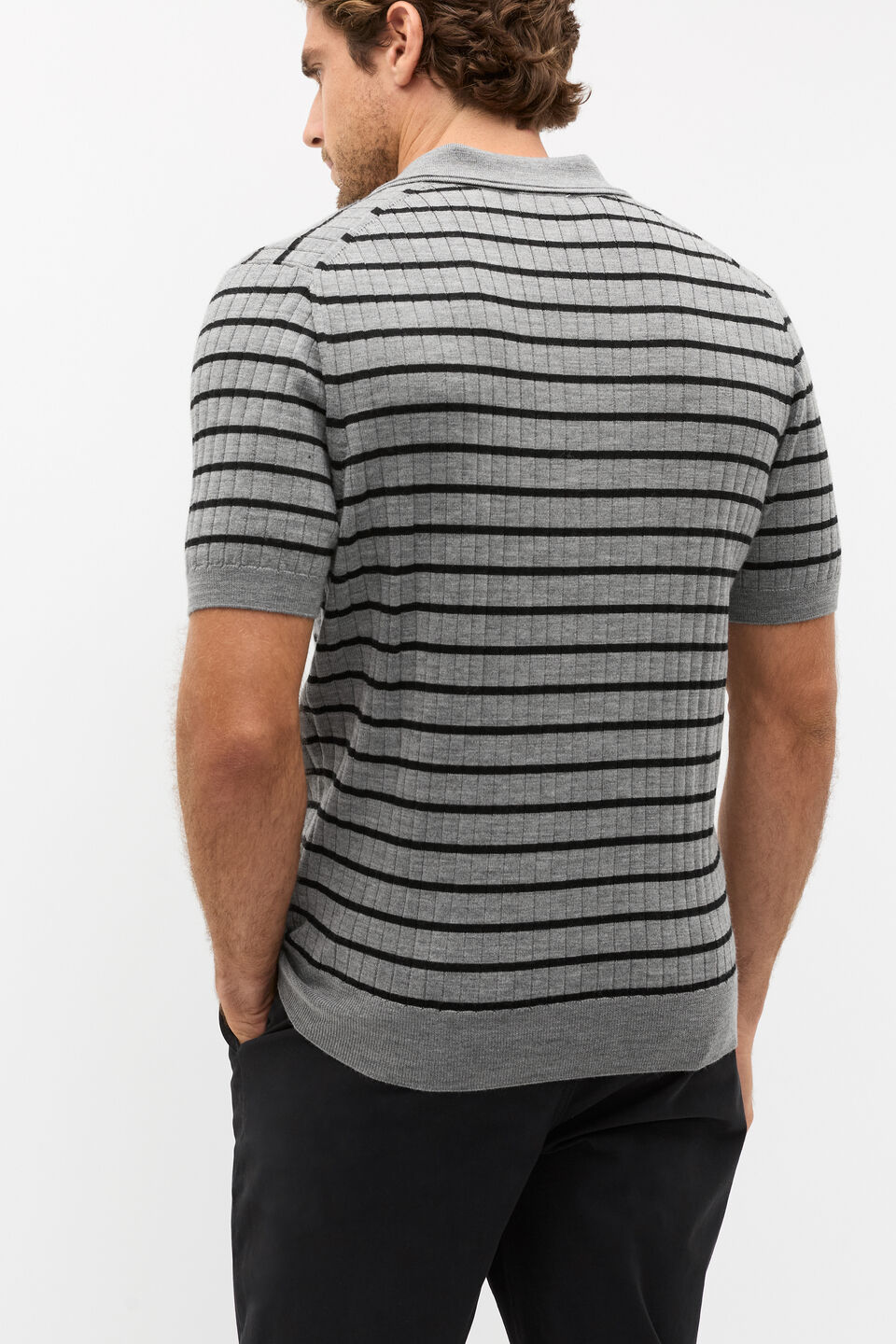 Merino Wool Polo  Black Stripe