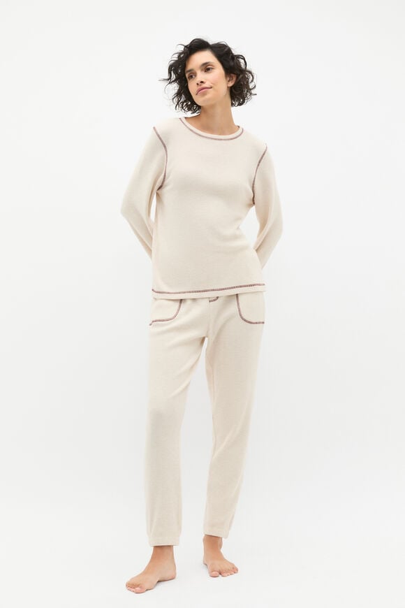 Waffle Top and Pant PJ Set  Oat Marle Waffle Top and Pant PJ Set  Oat Marle  hi-res