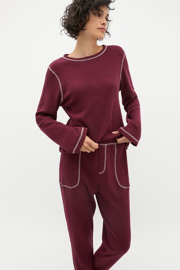 Waffle Top and Pant PJ Set  Plum Red Marle Waffle Top and Pant PJ Set  Plum Red Marle  hi-res