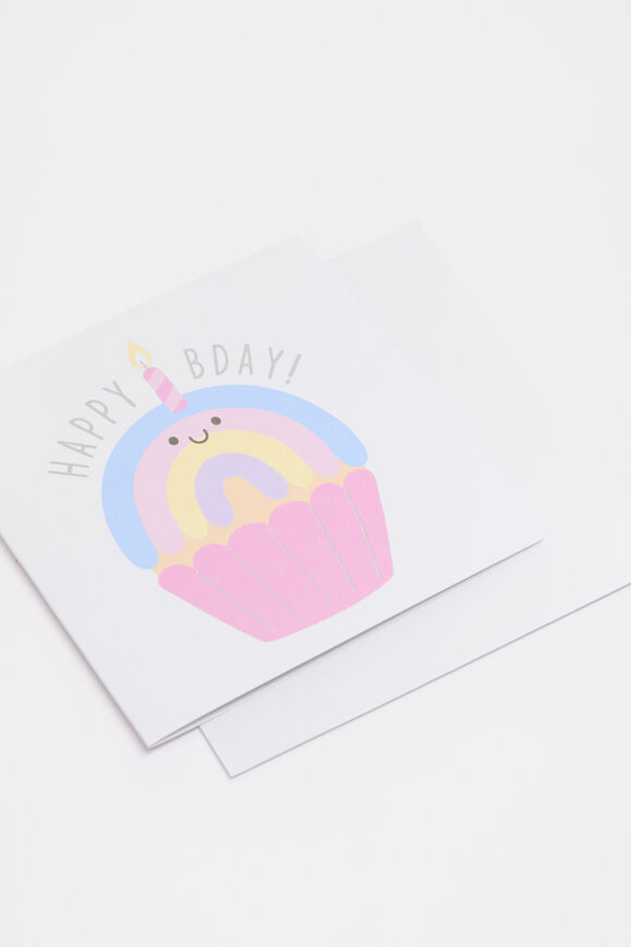 Happy Bday Rainbow Cupcake Card  Multi Happy Bday Rainbow Cupcake Card  Multi  hi-res