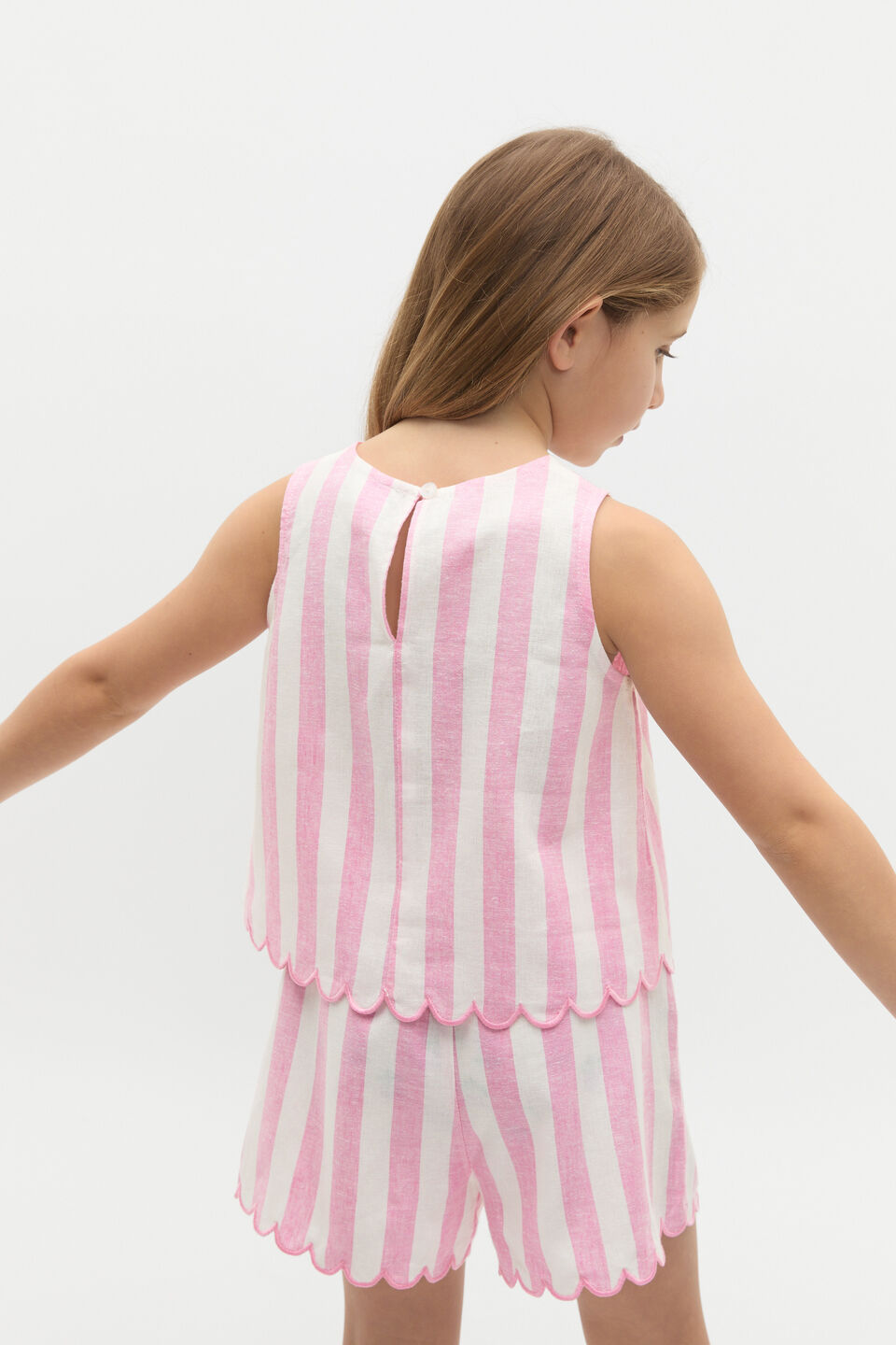 Stripe Scallop Top  Candy Pink