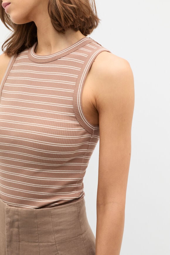 Core Australian Cotton Rib Tank  Nutmeg Stripe Core Australian Cotton Rib Tank  Nutmeg Stripe  hi-res