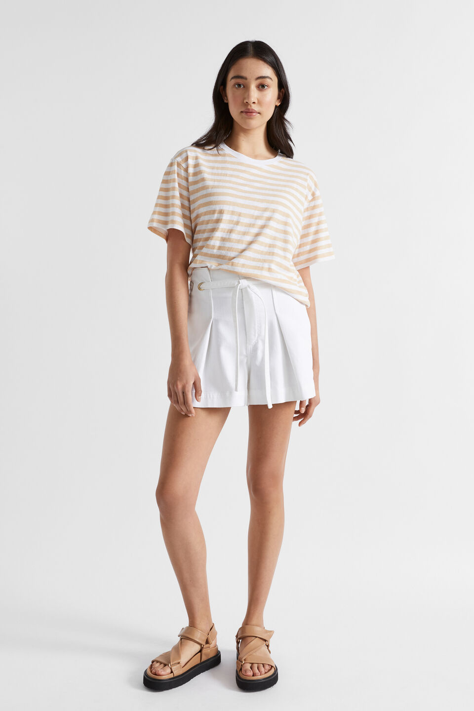 Denim Paperbag Eyelet Short  White