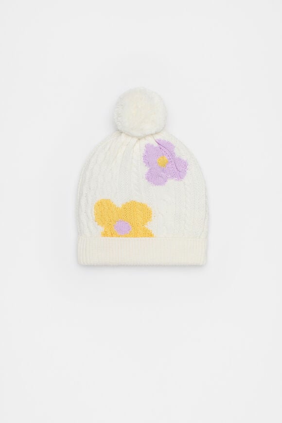 Flower Cable Beanie  Classic Cream Flower Cable Beanie  Classic Cream  hi-res