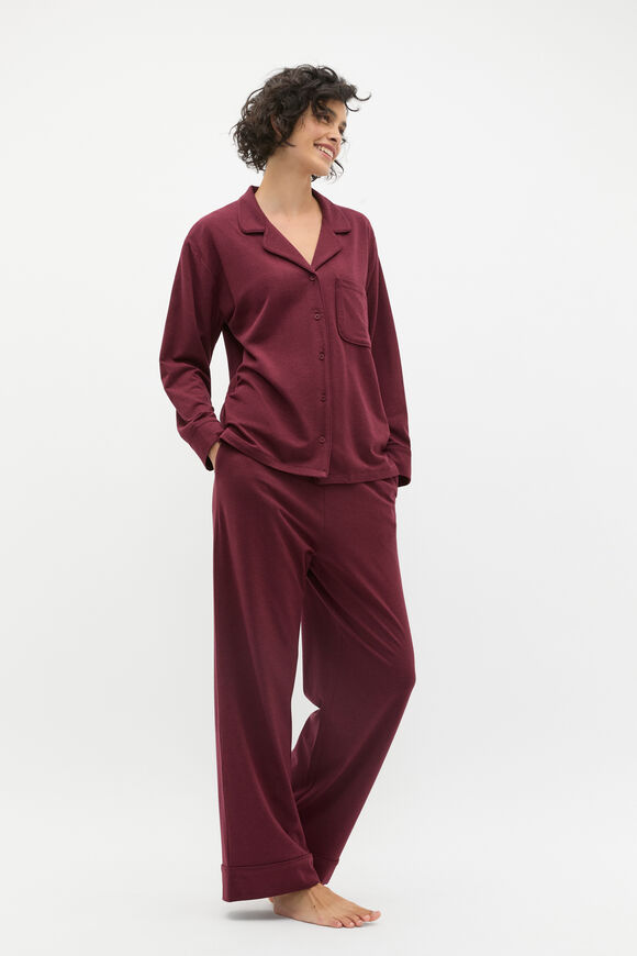 Jersey Button Through Top and Pant Set  Plum Red Marle Jersey Button Through Top and Pant Set  Plum Red Marle  hi-res