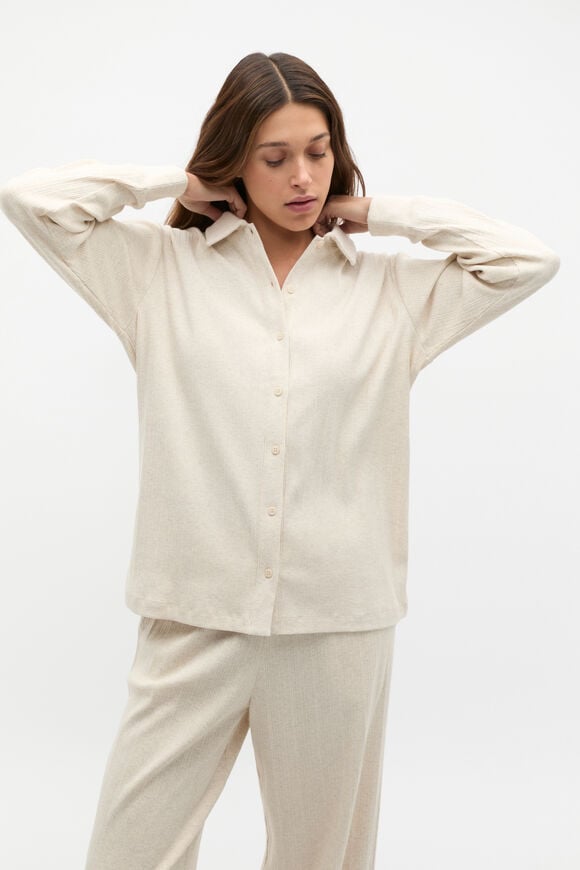 Vertical Rib Shirt and Pant Set  Oat Marle Vertical Rib Shirt and Pant Set  Oat Marle  hi-res