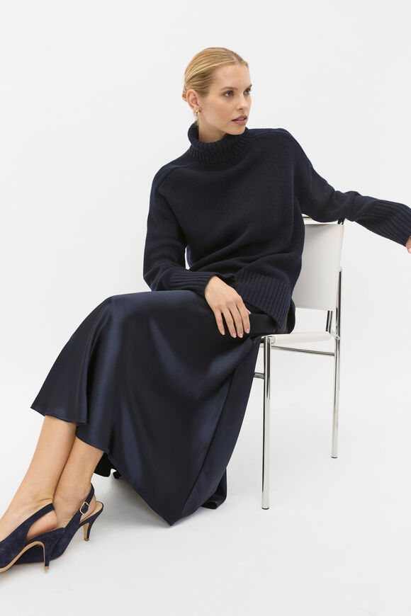 Satin Minimalist Maxi Skirt  Twilight Blue  hi-res