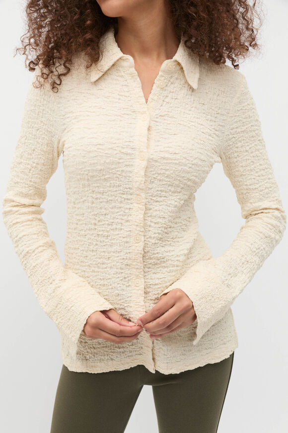 Textured Longline Polo Top  Tofu Textured Longline Polo Top  Tofu  hi-res