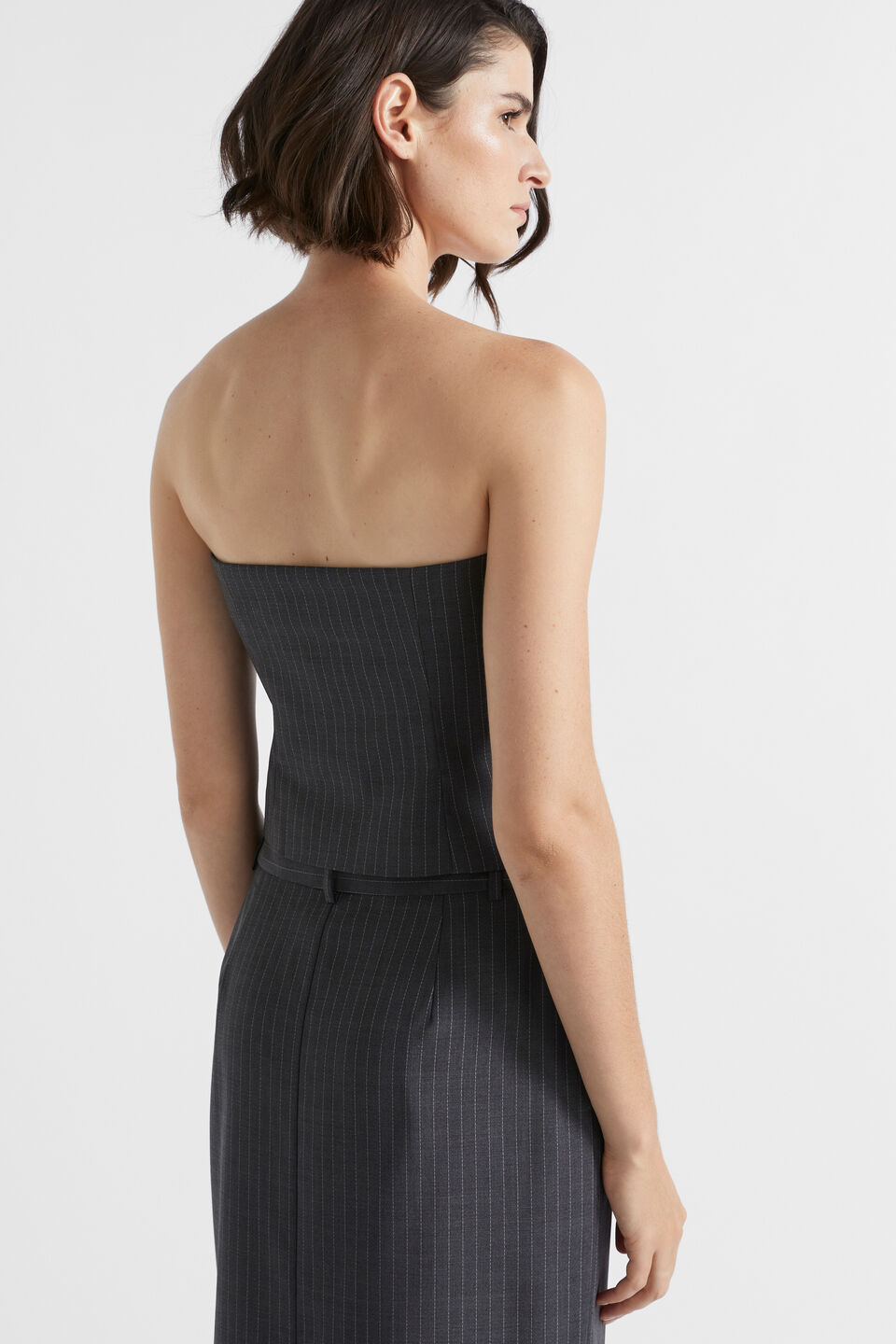 Wool Blend Pinstripe Bodice  Steel Pinstripe