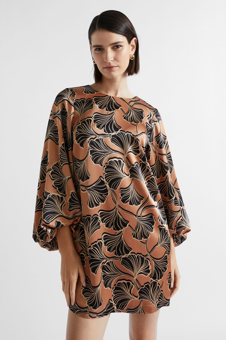 Satin Abstract Floral Mini Dress  Abstract Floral