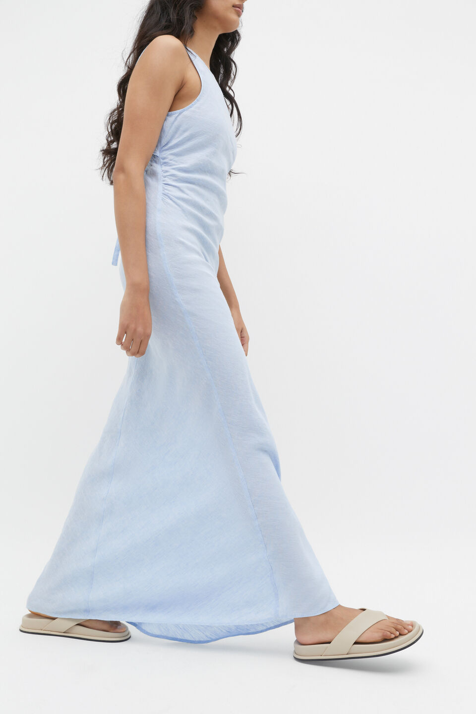 Linen Ruched Side Maxi Dress  Frost Blue Crossdye