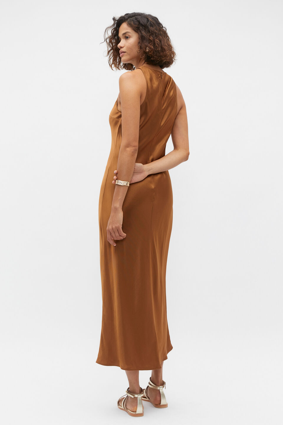 Satin Bias Racer Dress  Cinnamon Spice