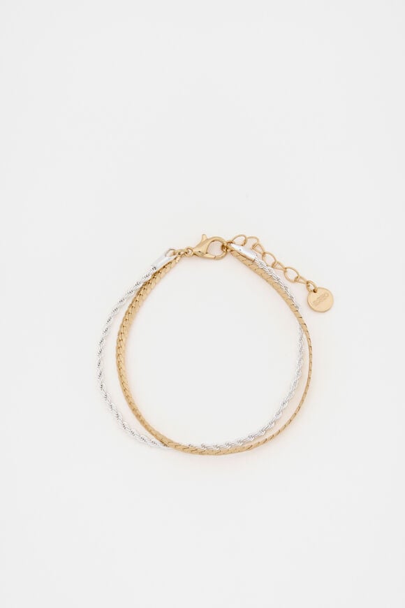 Mixed Chain Two Strand Bracelet  Silver Gold Mixed Chain Two Strand Bracelet  Silver Gold  hi-res