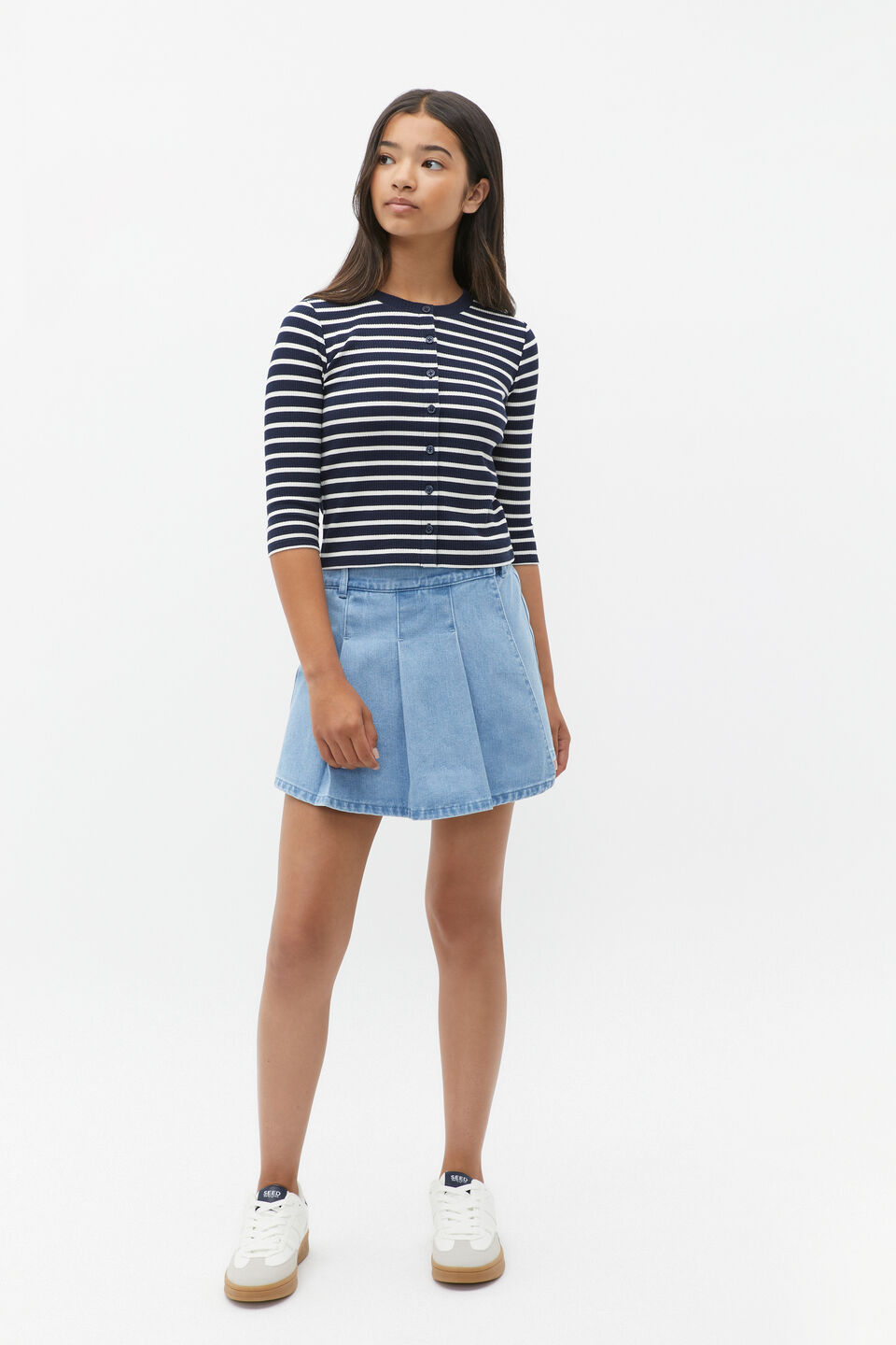 Button Up Rib Tee  New Navy