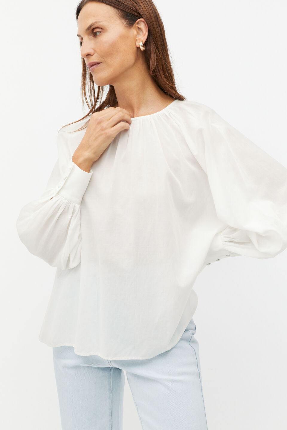 Voile Gathered Blouse  Cloud Cream