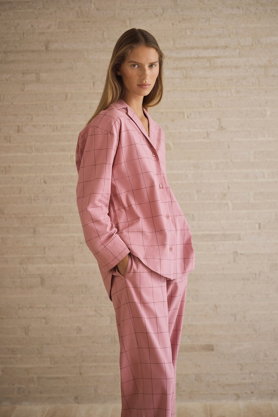 Flannelette Shirt and Pant PJ Set  Mauve