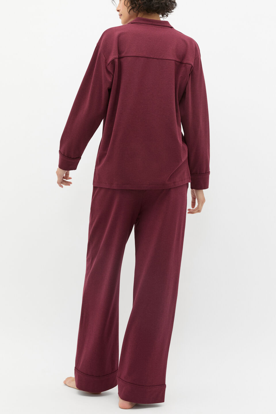 Jersey Button Through Top and Pant Set  Plum Red Marle