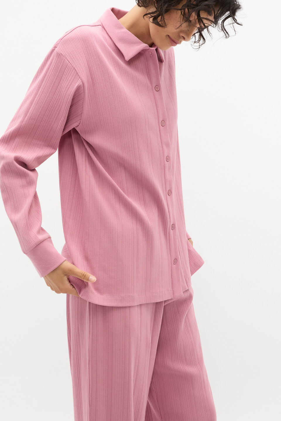 Vertical Rib Shirt and Pant Set  Mauve