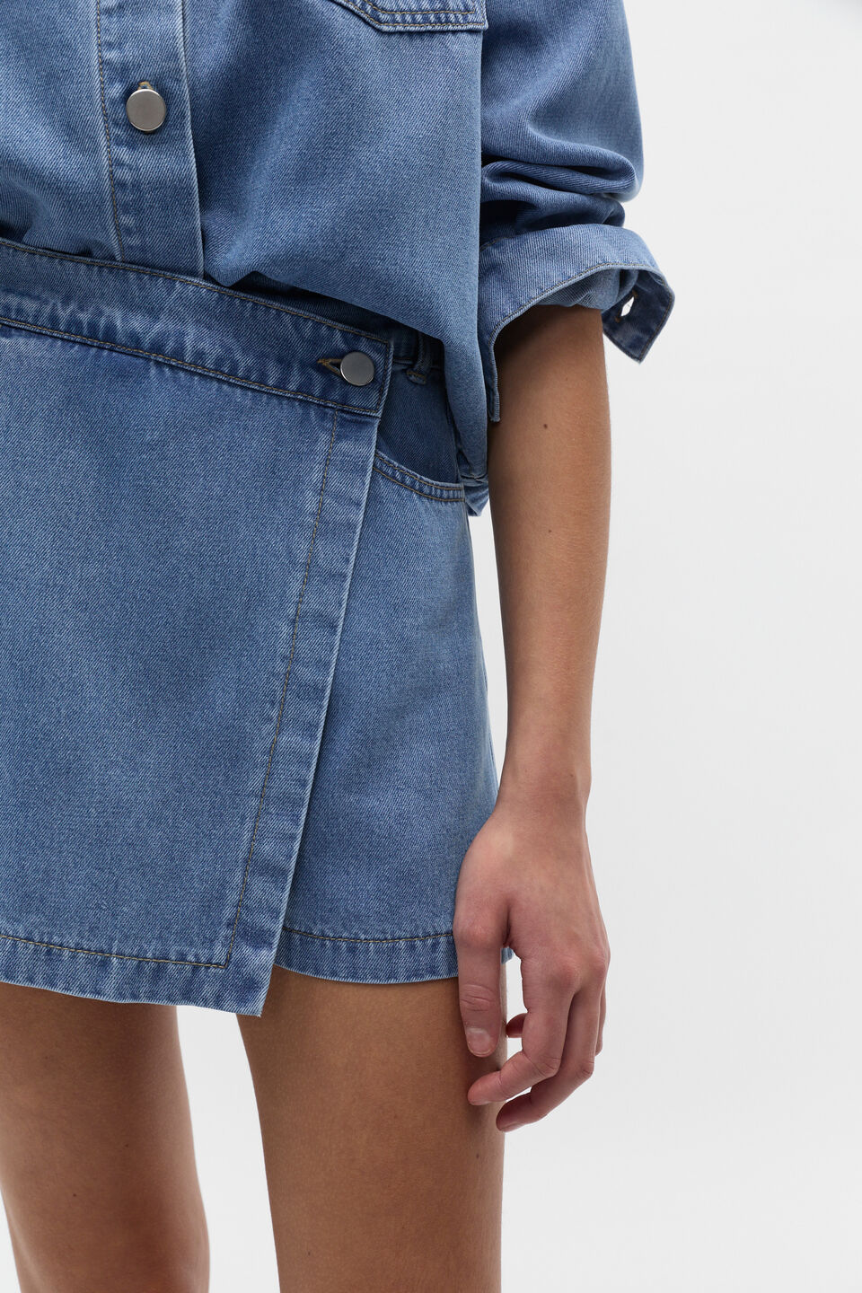 Denim Wrap Skort  Mid Wash