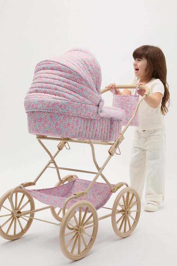 Ditsy Floral Vintage Doll Pram  Pink  hi-res