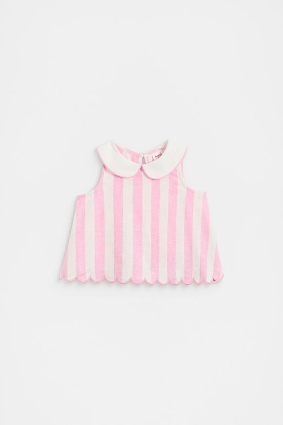 Stripe Scallop Top  Candy Pink Stripe Scallop Top  Candy Pink  hi-res
