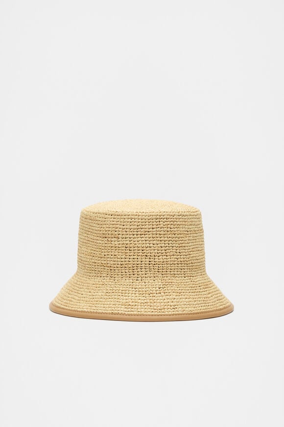 Trim Detail Raffia Bucket Hat  Caramel  hi-res