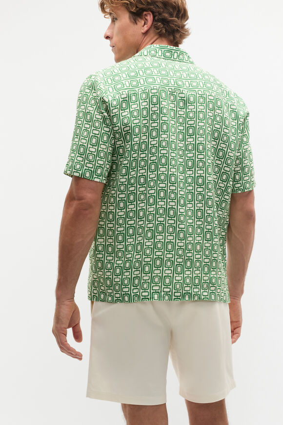 SS Geo Print Lin Shirt  Pea Green SS Geo Print Lin Shirt  Pea Green  hi-res