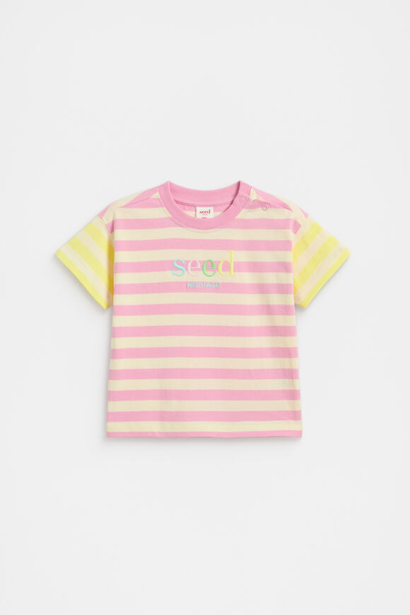 Stripe Colourblock Logo Tee  Candy Pink Stripe Stripe Colourblock Logo Tee  Candy Pink Stripe  hi-res