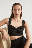 Linen Twist Front Crop Top  Black  hi-res